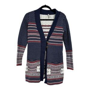 Hanna Andersson Fair isle Nordic Long Cardigan Sweater Women's Navy Cotton XS